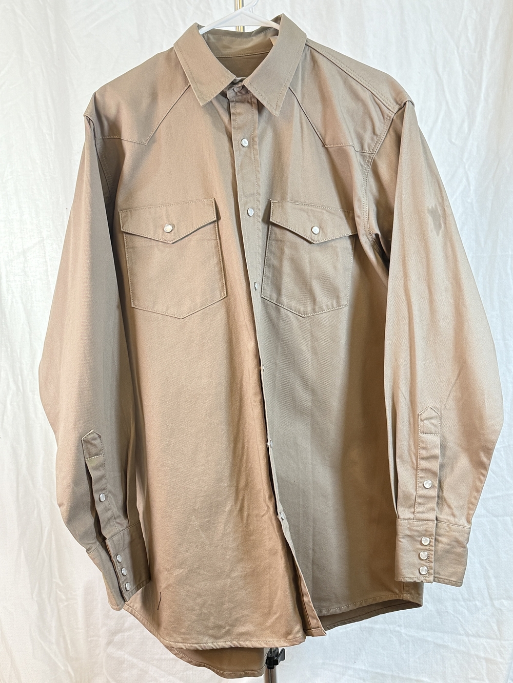 Men's Heavy Duck Twill Long-Sleeve Button-Down Shirt with Pearl Snaps sz L
